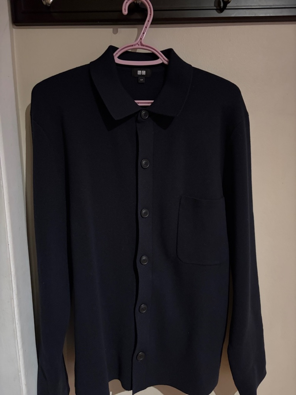 Uniqlo Navy Button-Front Knit Shirt Cardigan
